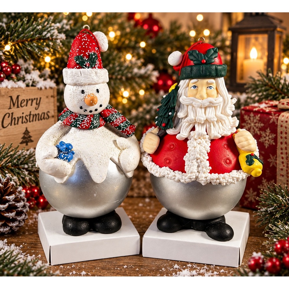 Studio 33 Holiday Collectibles Santa and Snowman Christmas Ornaments Set of 2